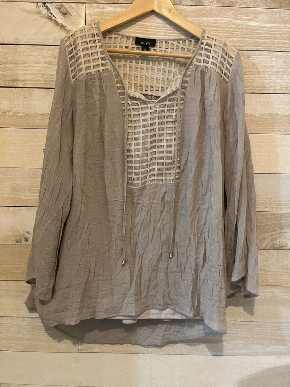 ALYX Taupe Crinkle Tunic with Lattice Yoke